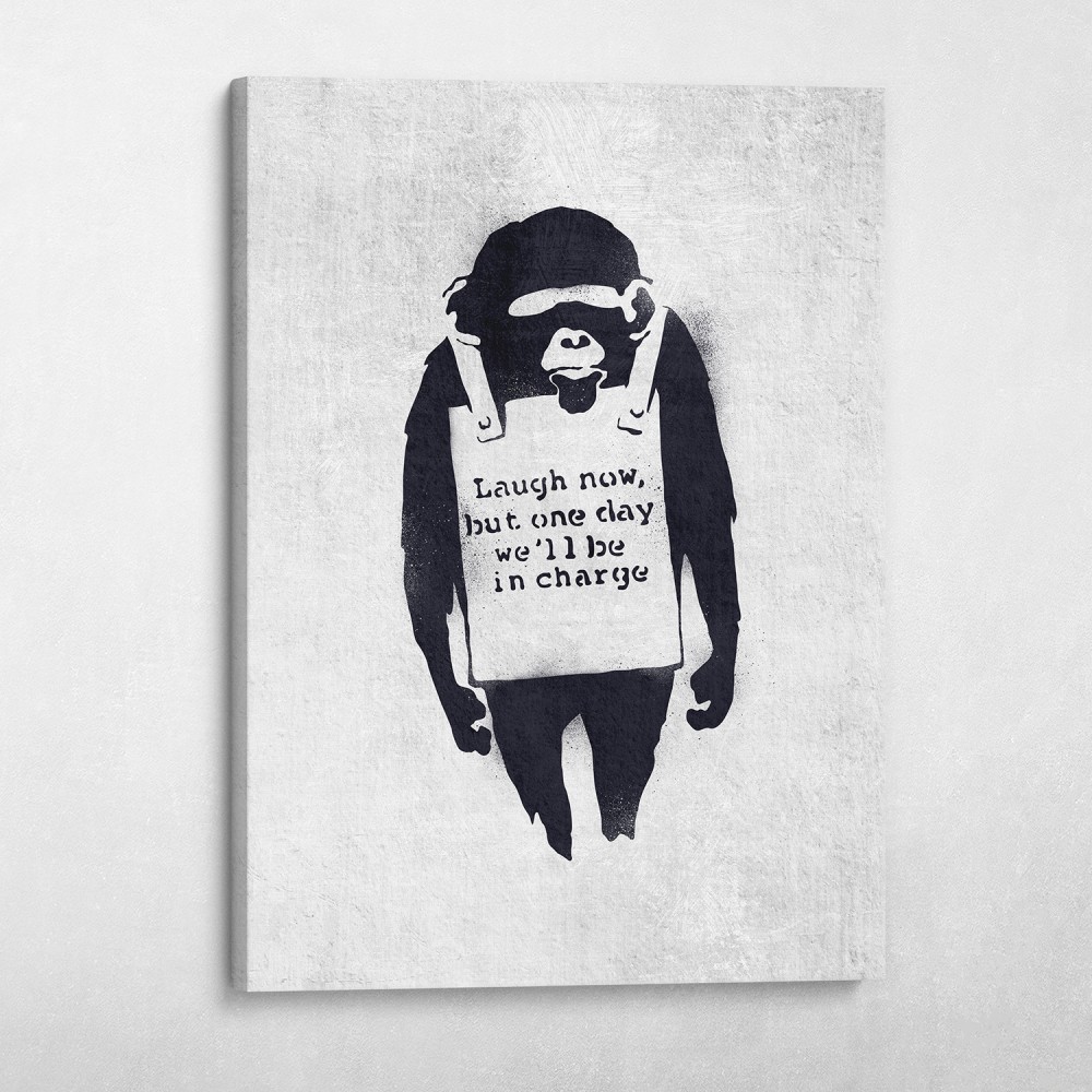 Banksy Laugh Now Monkey Graffiti Wall Art | Canvas Wall Art